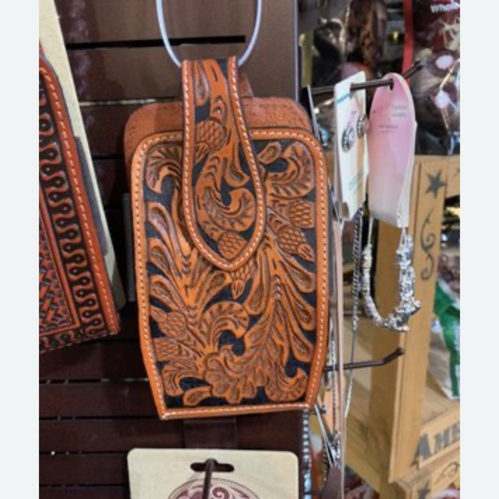 Leather western Tooled Phone Holster